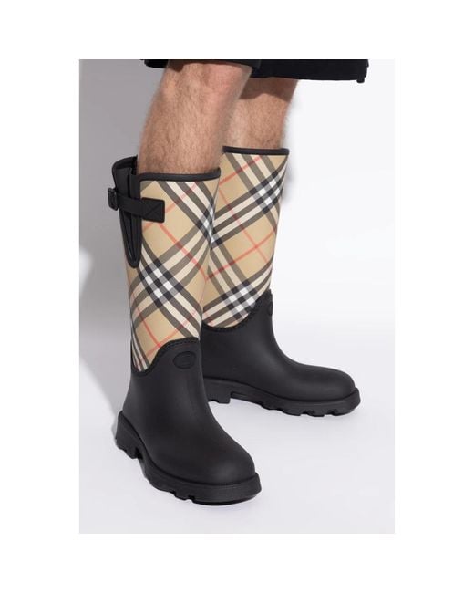 Burberry Multicolor Plaid Pattern Rain Boots for men