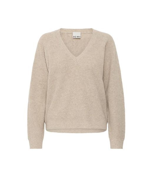 V-Neck Knitwear Ichi de color Natural