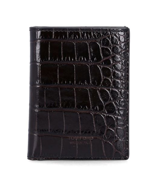 Tom Ford Krokodil-Geprägte Leder Faltkartenbrieftasche in Black für Herren