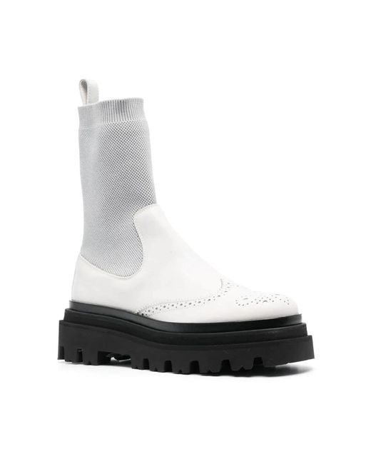 Eleventy White Ankle Boots