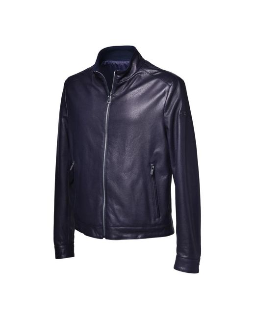 Baldinini Blue Leather Jackets for men