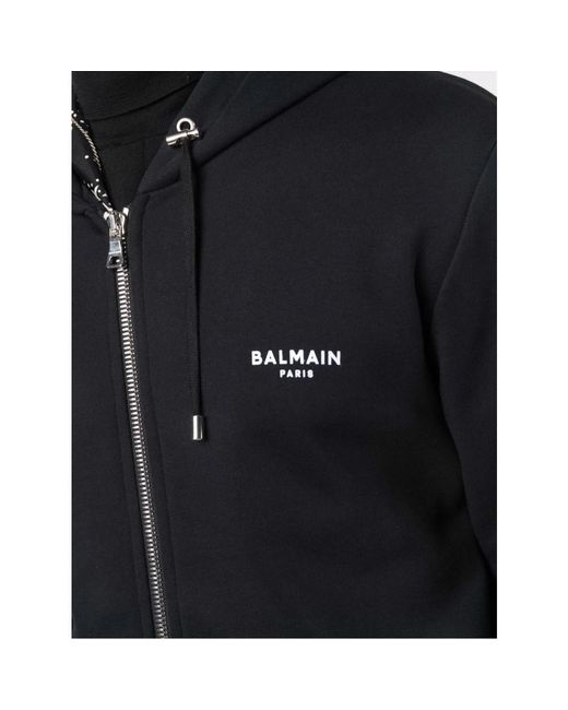 Balmain Geflockte hoodie sweatshirts mit reißverschluss,sweatshirts in Black für Herren