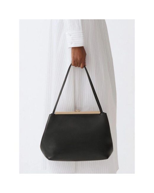 Fabiana Filippi Black Schwarze Lederschultertasche Mit Verschluss