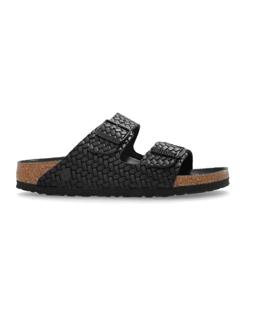 Birkenstock Black Slides Arizona Rivet Logo