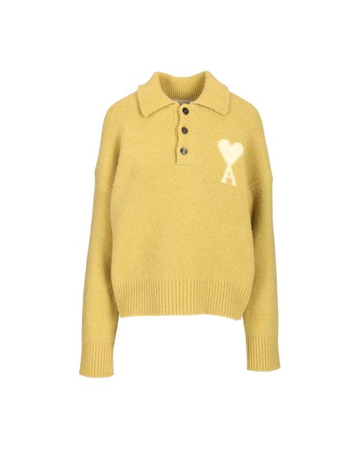 AMI Yellow Round-Neck Knitwear for men
