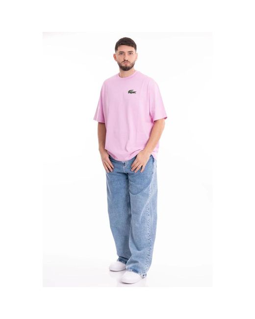 Lacoste Locker geschnittenes krokodil t-shirt in Pink für Herren