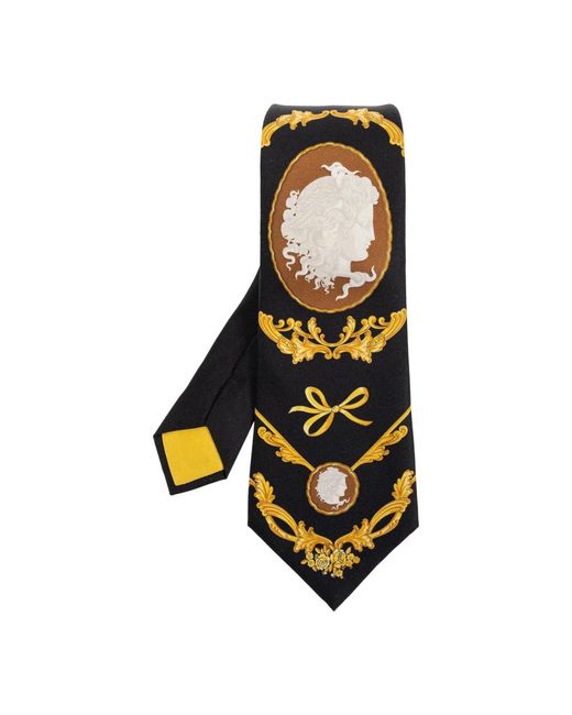 Cravatta in seta con stampa medusa cameo di Versace in Black da Uomo