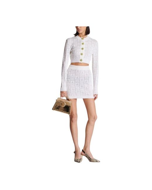 Balmain White Strickrock Mit Ajouré-Monogramm