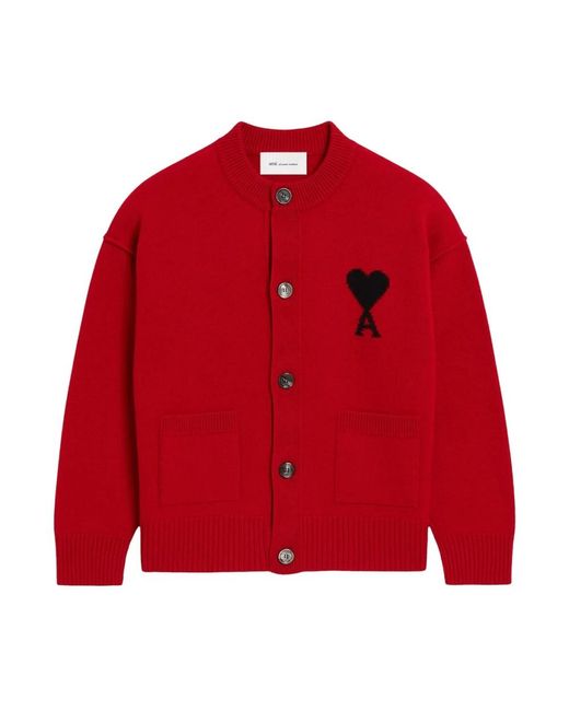 AMI Ami De Coeur Crewneck Cardigan in het Red