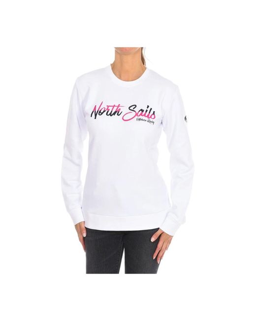 North Sails Hoodies & Sweatvesten ,Wit ,Katoen Geribbelde Ronde Hals Sweater in het White