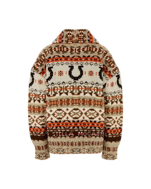 Stella McCartney Truien & Vesten ,Veelkleurig ,Wol Geborduurde Wollen Fair Isle Oversized Cardigan in het Brown