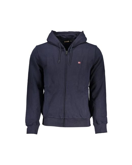Napapijri Hoodies & Sweatvesten ,Blauw ,Leer Blauwe Geborduurde Hoodie in het Blue voor heren