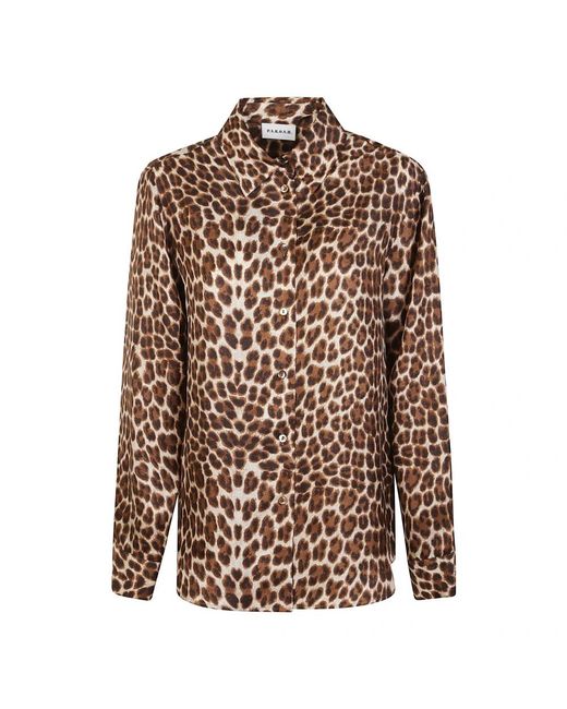 P.A.R.O.S.H. Overhemden ,Bruin ,Luipaardprint Zijden Twill Overhemd in het Brown