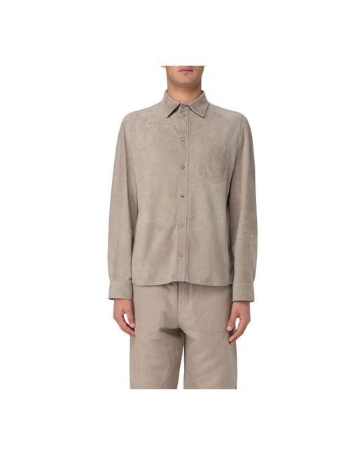 Brunello Cucinelli Graues Wildleder Langarmhemd in Brown für Herren