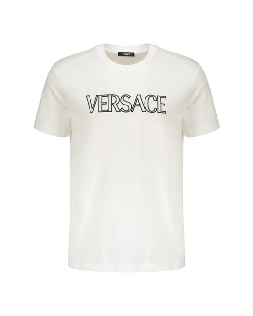 Versace Tops ,Wit ,Katoen T-Shirt Van Katoen Met Geborduurd Logo in het White voor heren