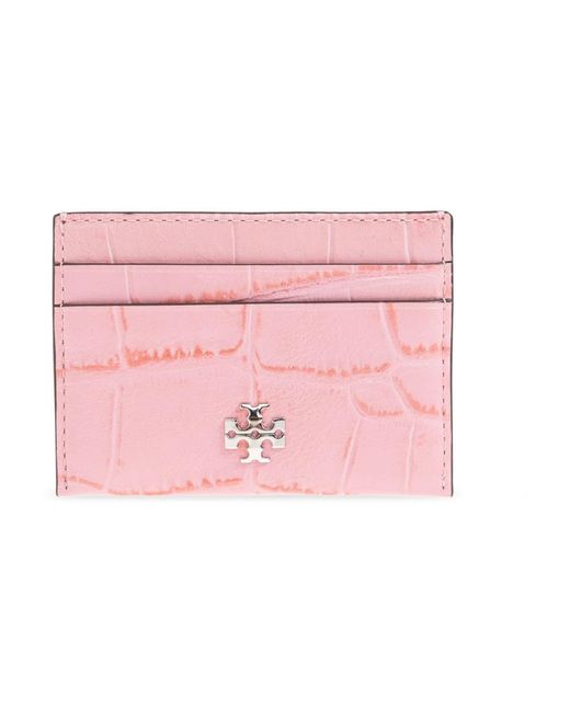 Tory Burch Charlie Croc-Embossed Card Case in het Pink