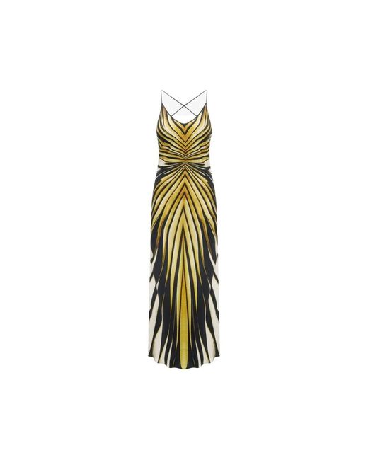 Roberto Cavalli Kleedjes ,Veelkleurig ,Gouden Print Zijden Jurk Made in het Metallic