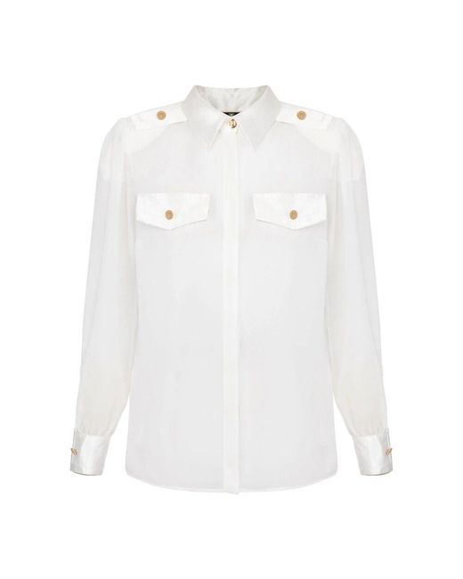 Elisabetta Franchi White Georgette bluse mit weißen verzierungen