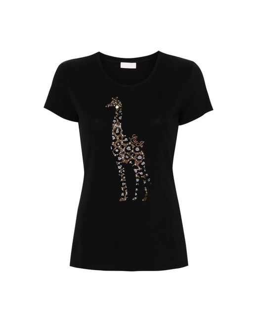 Magliette nera con motivo giraffa di Liu Jo in Black
