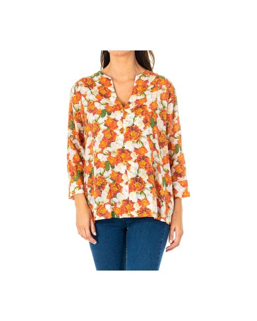 Blusa con design floreale e maniche 3/4 di La Martina in Orange