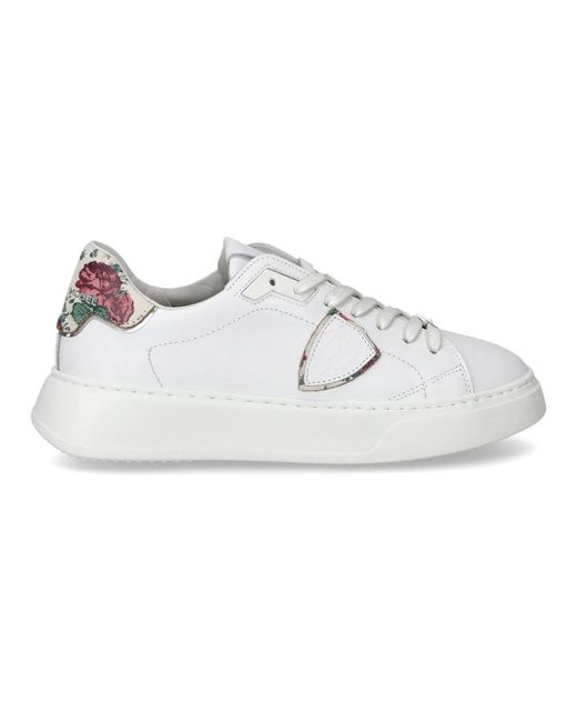 Sneaker moda in pelle con stampa floreale di Philippe Model in White