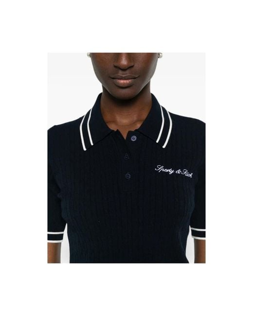 Sporty & Rich Black Cable-Knit Logo-Embroidered Polo Shirt