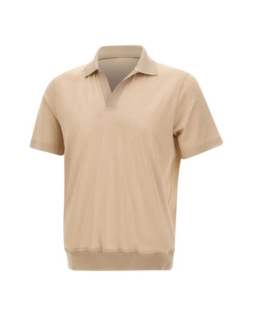 Gran Sasso V-Neck Polo in het Natural voor heren