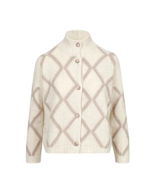 Gran Sasso Truien & Vesten ,Wol Diamond Jacquard Cardigan in het Natural