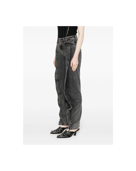 Y. Project Black Schwarze high-waisted tapered leg jeans