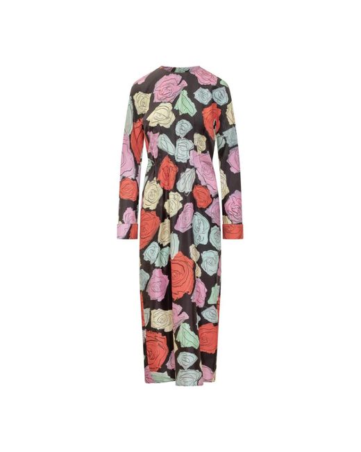 Marni Red Seidenblumen Langarm Kleid