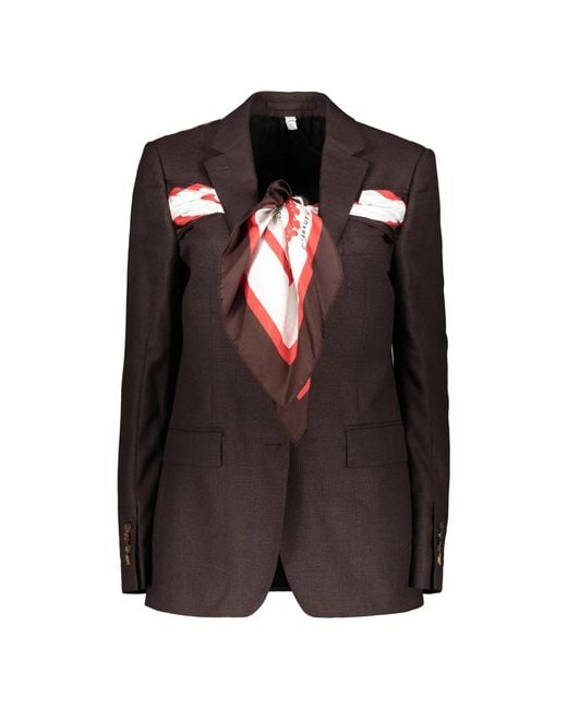 Burberry Jassen ,Bruin ,Wol Gestructureerde Blazer Met Contrasterende Details in het Black