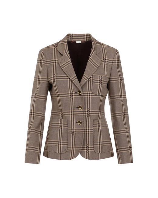 Horsebit check wool jacket di Gucci in Brown