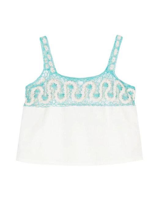 Bode Tops ,Katoen Room Ripple Kant Tank Top in het Blue