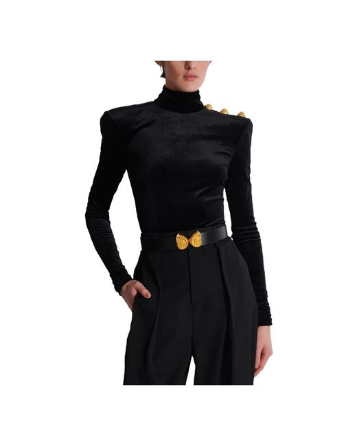 Cintura in pelle con fibbia gioiello di Balmain in Black