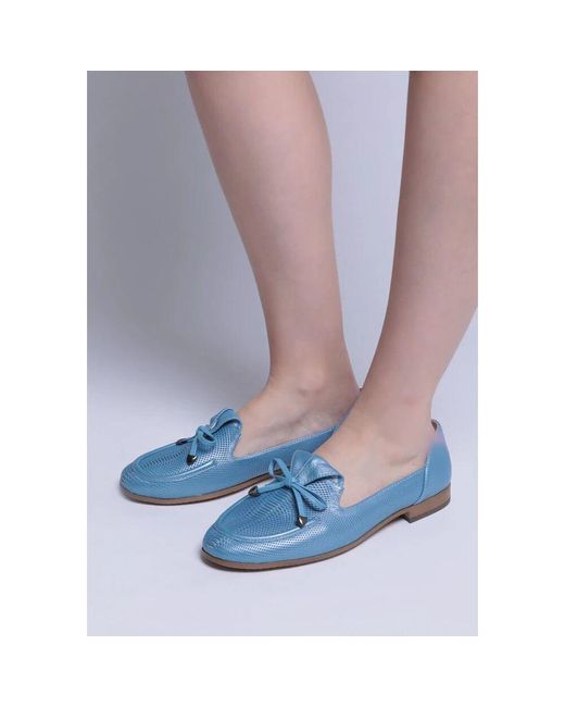 CESARE GASPARI Blue Loafer Mit Perforiertem Schleifenmuster