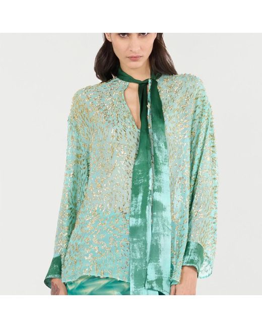 Roberto Cavalli Overhemden ,Groen ,Stralende Dierenprint Zijden Blouse in het Green