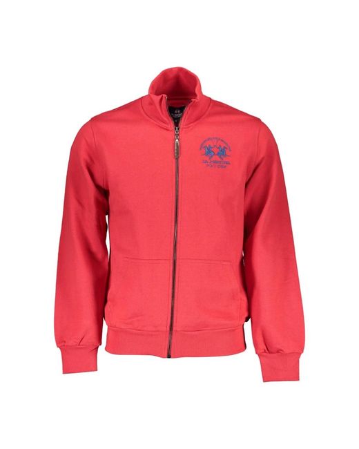 La Martina Hoodies & Sweatvesten ,Rood ,Rode Zip-Up Sweater Met Borduurwerk in het Red voor heren