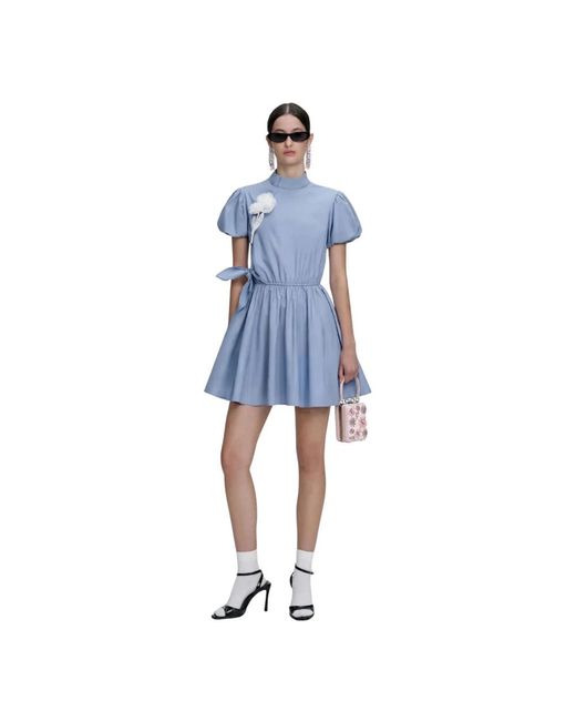 Self-Portrait Kleedjes ,Blauw ,Katoen Cotton Tie Side Mini Dress in het Blue