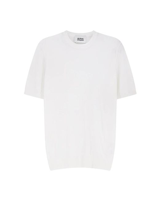 Alpha Studio White Round-Neck Knitwear for men