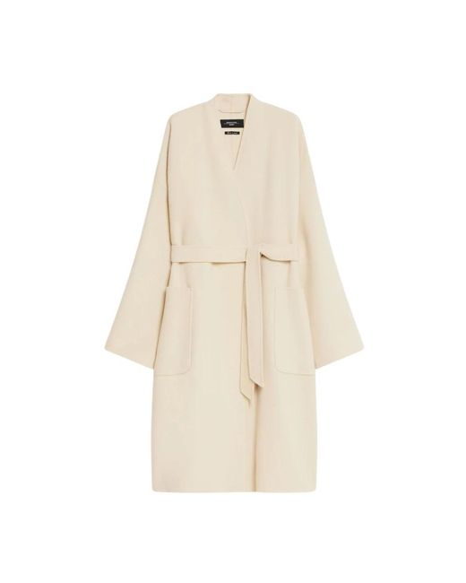 Weekend by Maxmara Wollen Jas Met Riem in het Natural