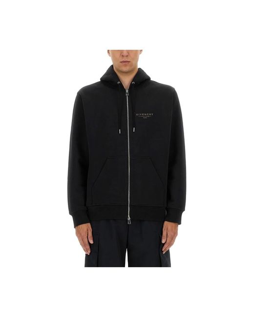Givenchy Hoodies & Sweatvesten ,Zwart ,Katoen Hoodie Met Ritssluiting En Stempelprint in het Black voor heren