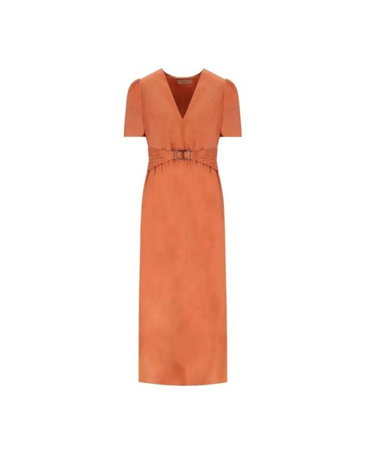 Twinset Oranges Midi-Kleid Mit V-Ausschnitt