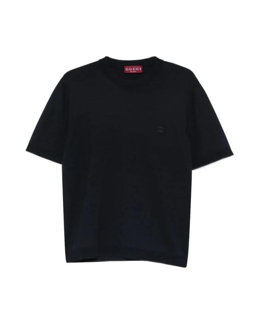 Gucci Tops ,Zwart ,Katoen S/S Cw/Neck T-Shirt Van Zijde En Katoen in het Black voor heren