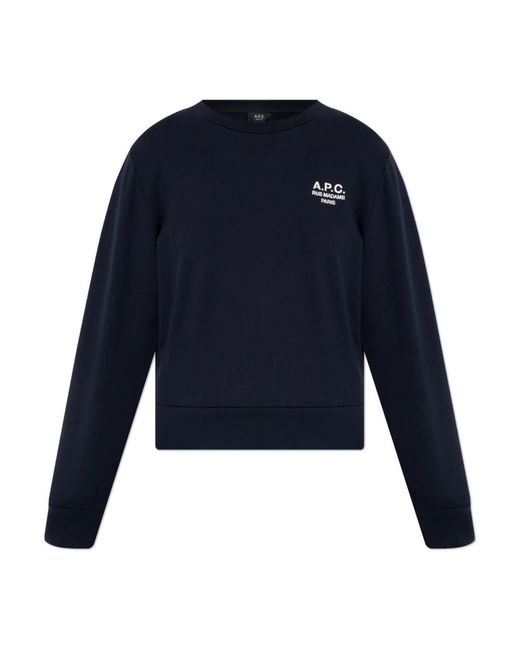 A.P.C. Hoodies & Sweatvesten ,Blauw ,Katoen Sweatshirt Met Geborduurd Logo in het Blue