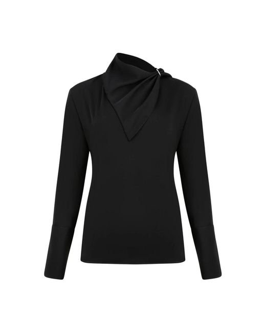 Courreges Black Schwarze Asymmetrische Bluse Mit Schal-Detail