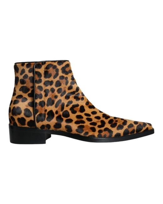 Dolce & Gabbana Brown Leopard-print Pony Hair Ankle Boots