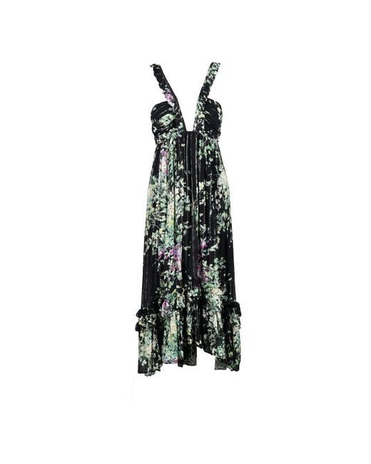 Sabina Musayev Green Metallisches Langes Kleid Mit Elastischem Verschluss