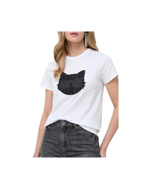 Karl Lagerfeld White Schickes boucle choupette t-shirt