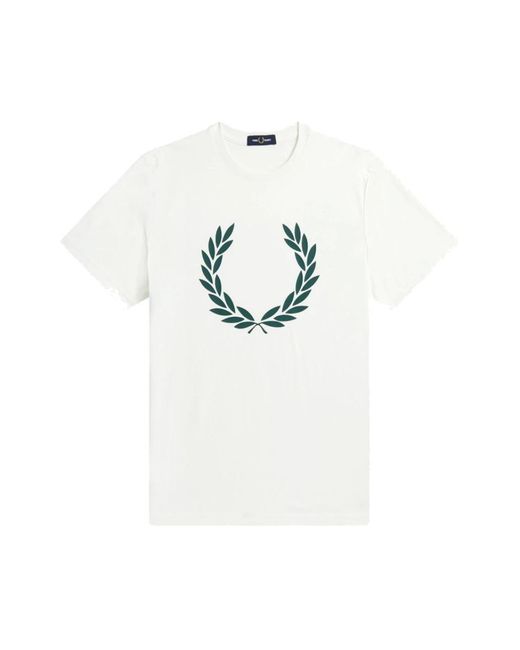 Fred Perry Tops ,Wit ,Katoen Laurel Wreath Print T-Shirt in het White voor heren