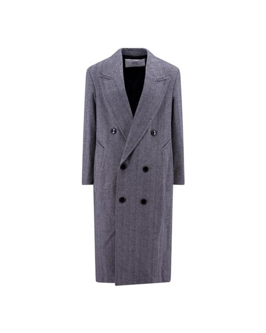 AMI Gray Virgin Wool Coat With Herringbone Motif for men